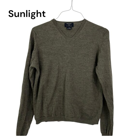 Brooks 346 Mens Fine Italian 100% Merino Wool V-Neck Sweater SZ L Olive Green - Picture 1 of 11